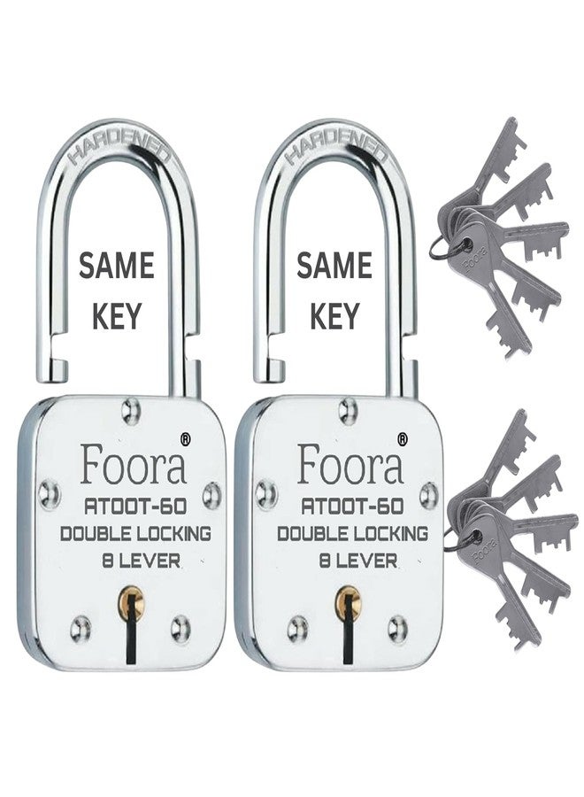 Foora Same Key Atoot 60mm Padlock | 2 Durable Metal Padlocks with 10 Common Keys | Strong Double Locking Body with 8-Lever Mechanism for Home, Gate, Shutter & Shop Security - Image 1